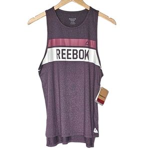 Reebok Athletic Tank Top Size S Purple Pink White Spell Out Logo Gym Running NEW